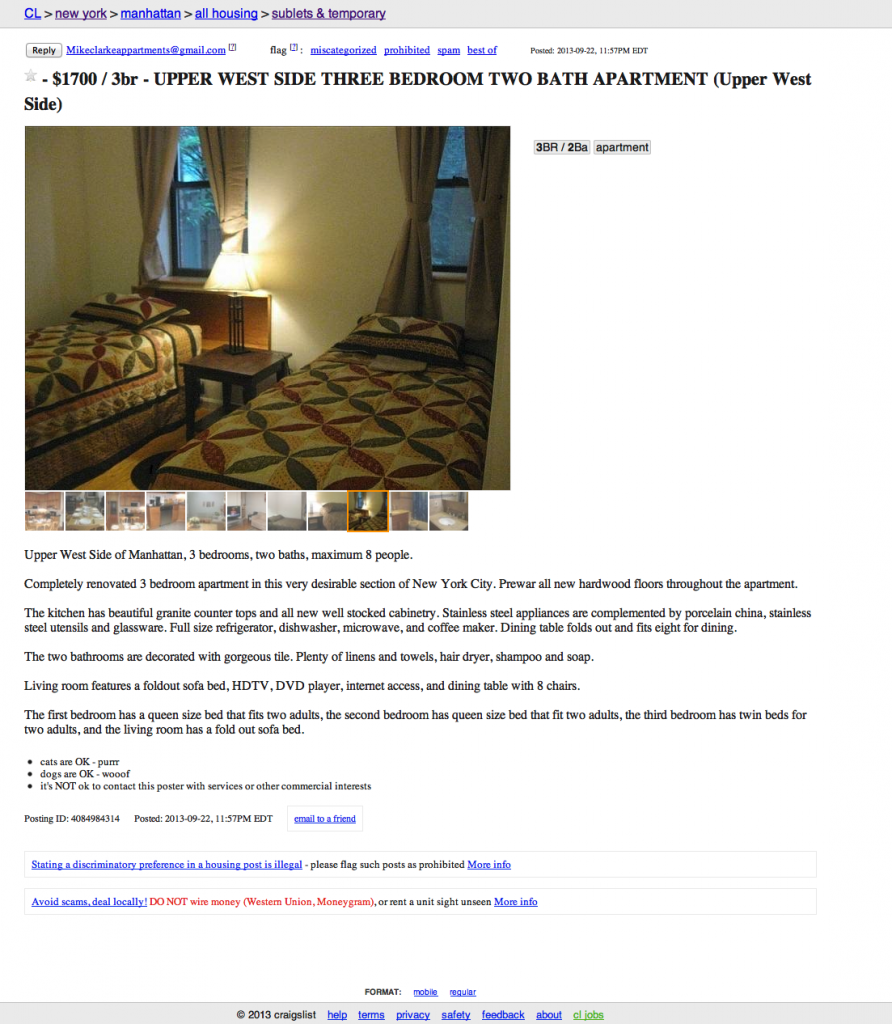 Craigslist post