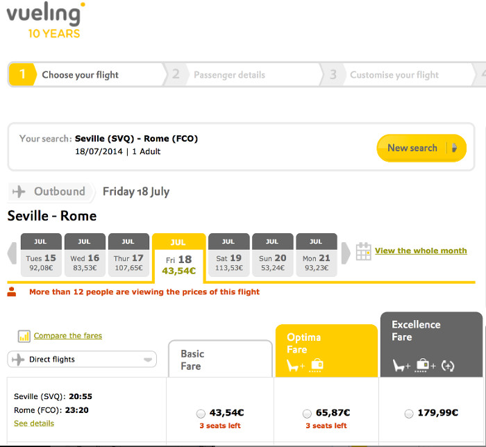 Vueling: Seville-->Rome