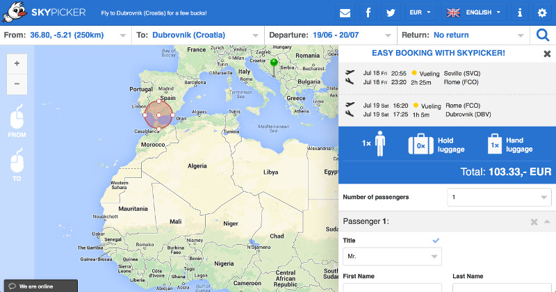 Skypicker Search Result: Seville-->Dubrovnik