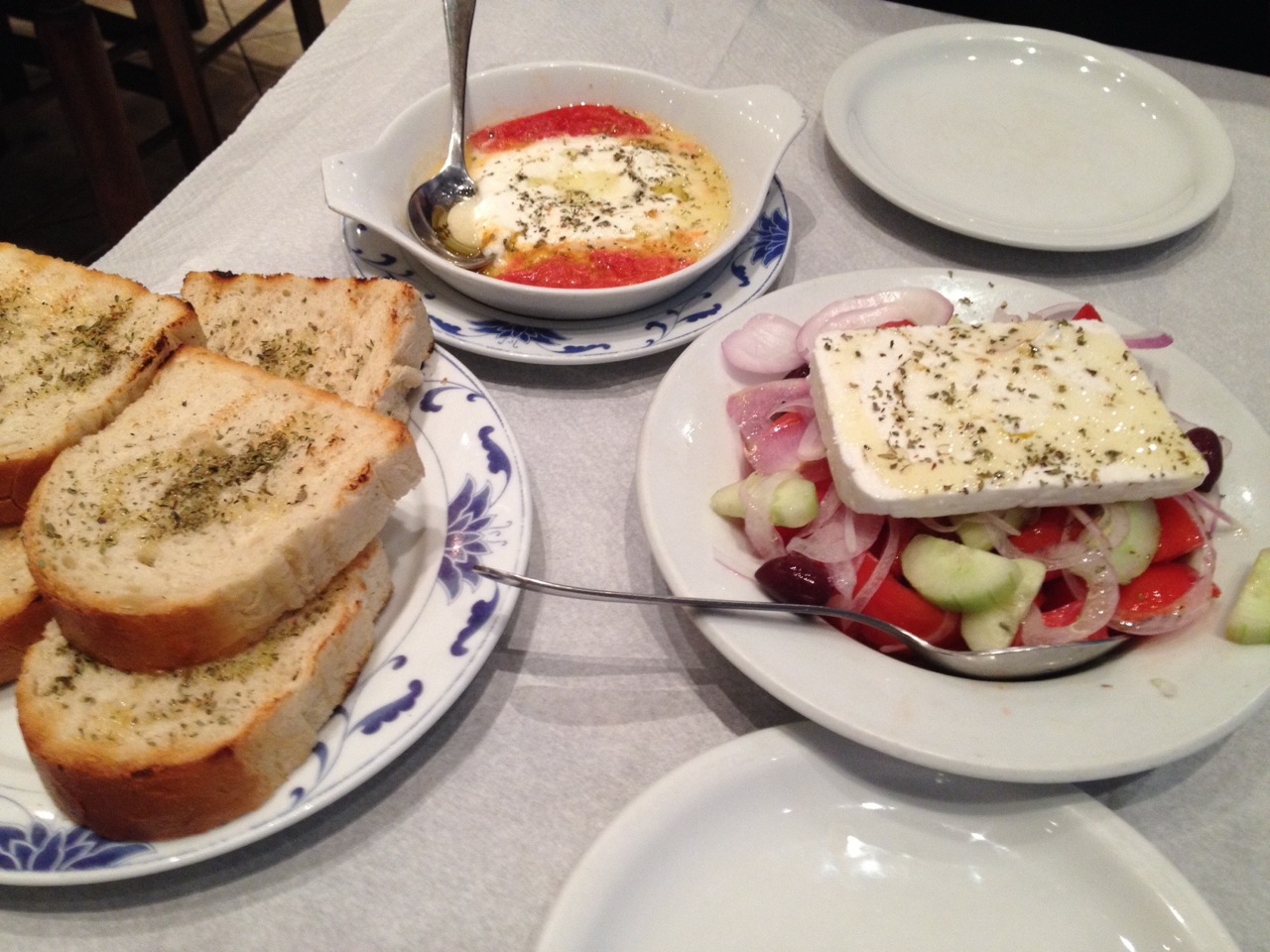 We started with Greek salad and baked cheese