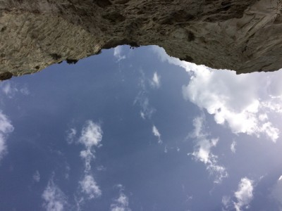 Looking up from the beach to the cliff