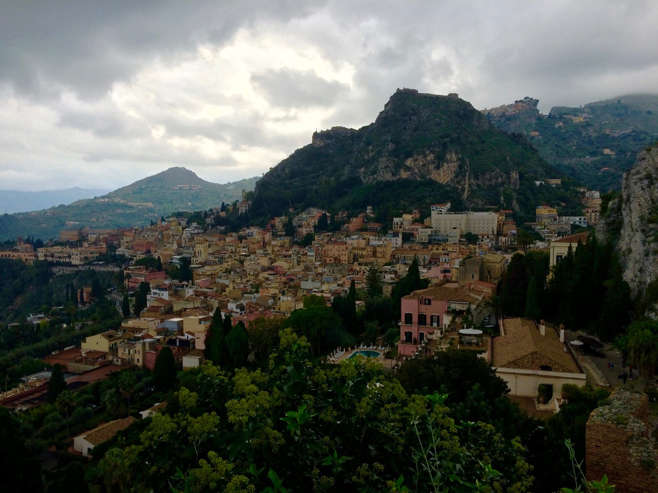 Rain over Etna morphed into menacing clouds in Taormina