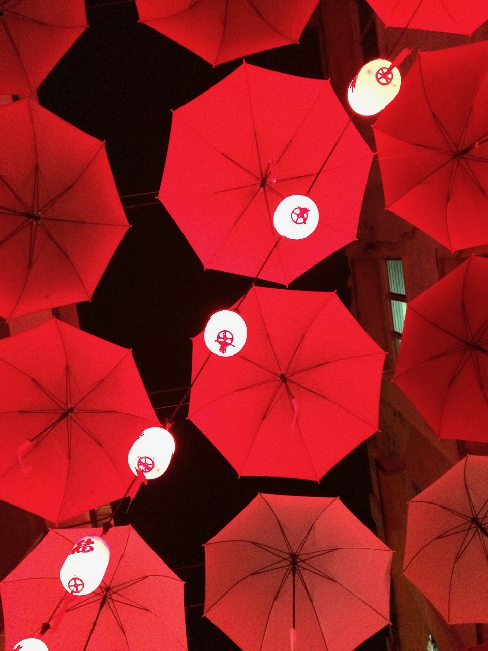 Chinese lanterns and red umbrellas